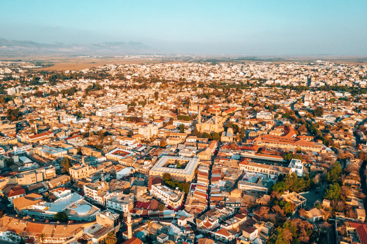 Aerial view of the walled old city of Nicosia